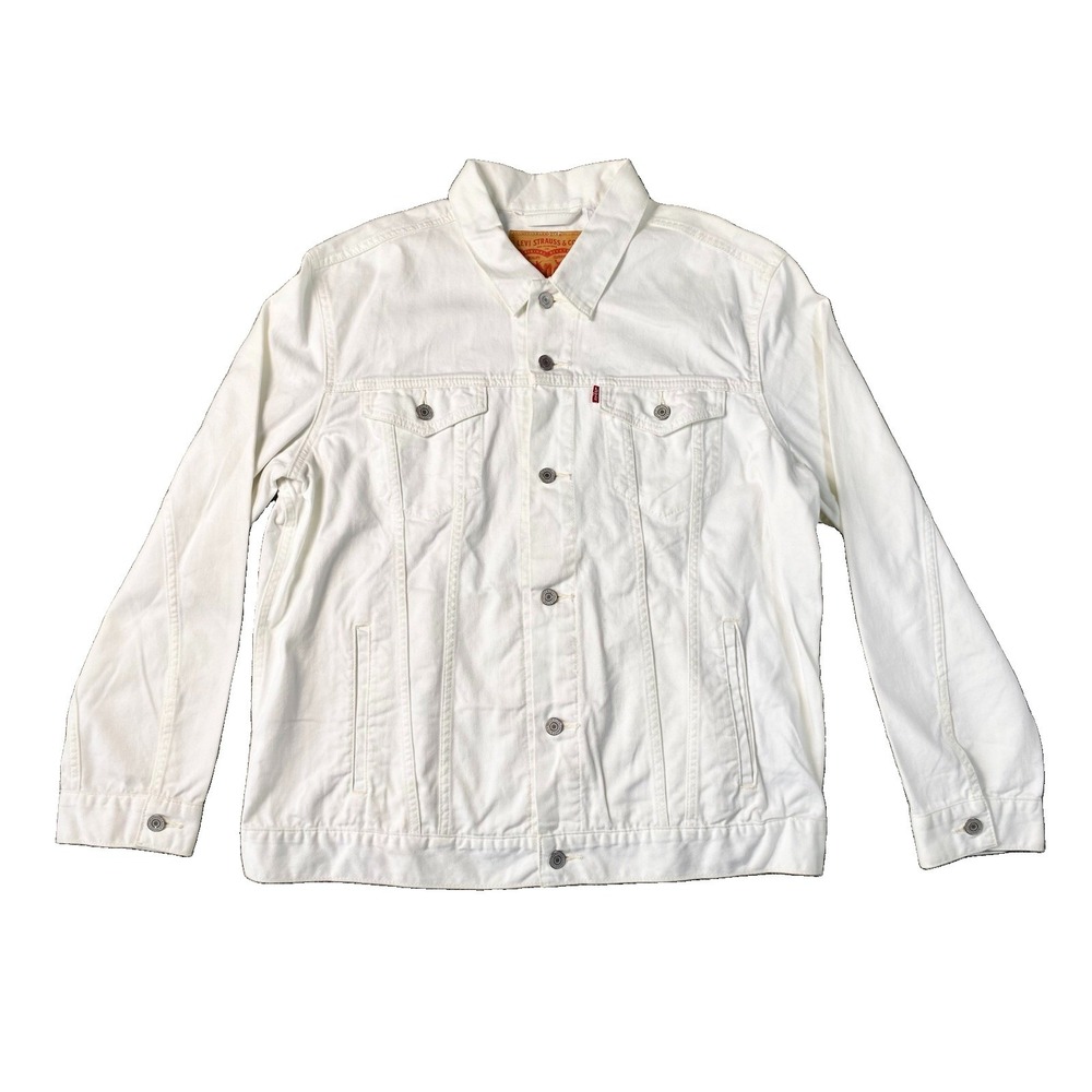 Levis Trucker Denim Jean Jacket Mens Size 2XL White Pockets Button Classic